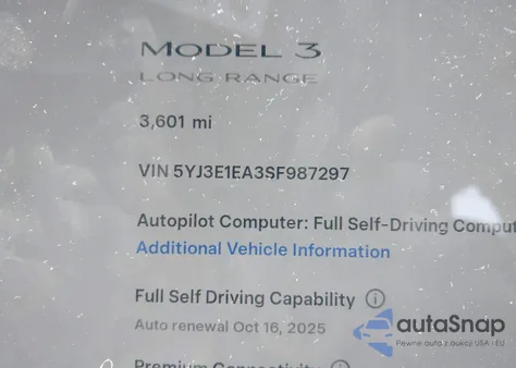 2025 Tesla Model 3 Long Range Rear-Wheel Drive из США, поврежденный, VIN 5YJ3E1EA3SF987297